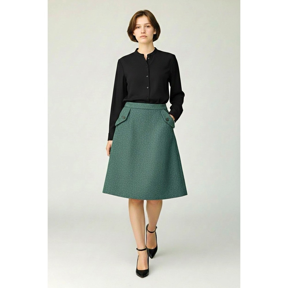 Talbots Womens Wool Green Tweed A-Line Knee Length Skirt Size 12 J03069 Zip